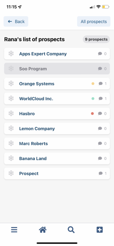 Prospecting Lists on CRM mobile app