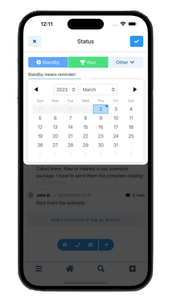Reminders on CRM mobile app