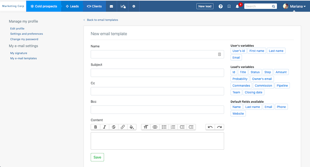 Email templates on noCRM