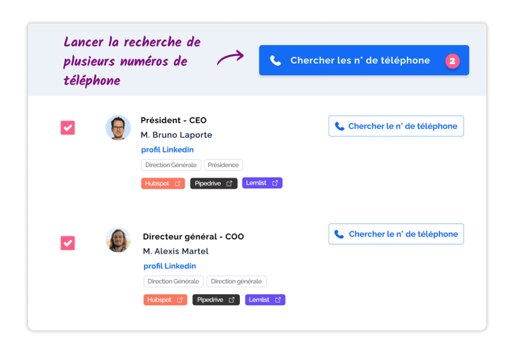 Recherche de numéros de téléphones de prospects