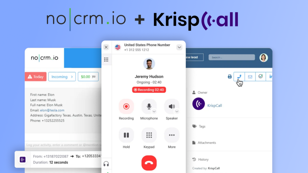 Krispcall noCRM integration