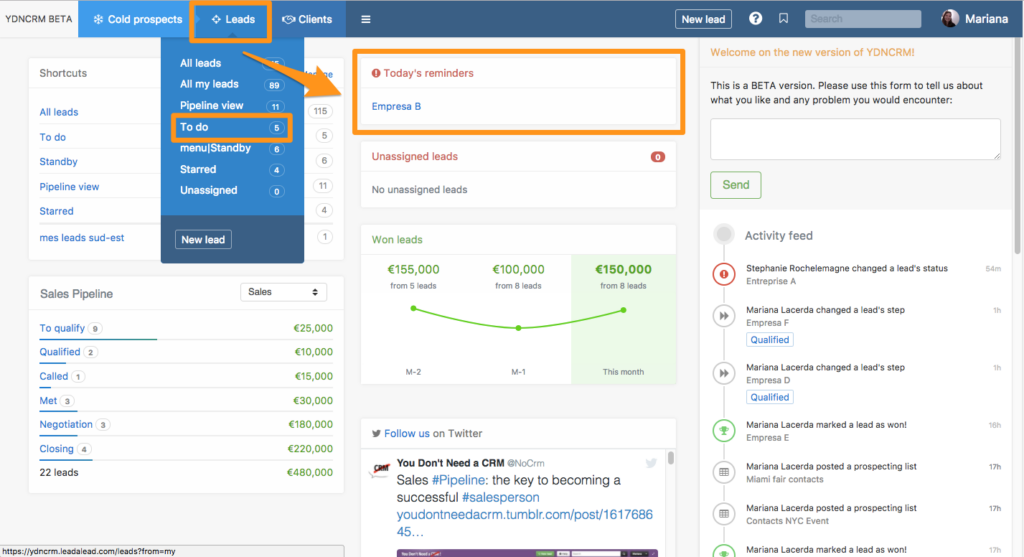 Lead Management mit noCRM: Jeden Morgen genau wissen, welcher Lead Priorität hat